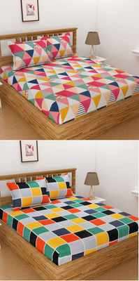 Homefab India 140 TC Microfiber Double Printed Flat Bedsheet(Pack of 2, Multicolor)
