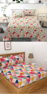 Homefab India 140 TC Microfiber Double Printed Flat Bedsheet(Pack of 2, Multicolor)