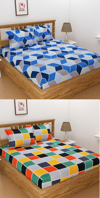 Homefab India 140 TC Microfiber Double Printed Flat Bedsheet(Pack of 2, Multicolor)