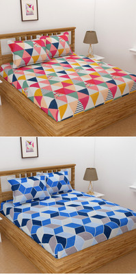 Homefab India 140 TC Microfiber Double Printed Flat Bedsheet(Pack of 2, Multicolor)