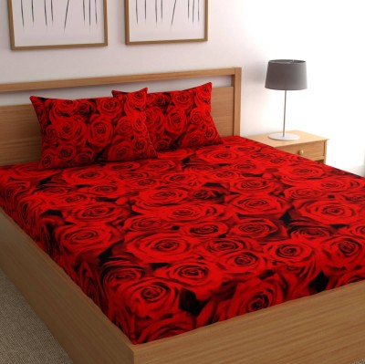 SHAPHIO 144 TC Microfiber Double Floral Flat Bedsheet(Pack of 1, Red)