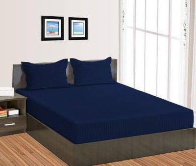 STITCHINGUP 220 TC Satin King Striped Flat Bedsheet(Pack of 1, Blue)