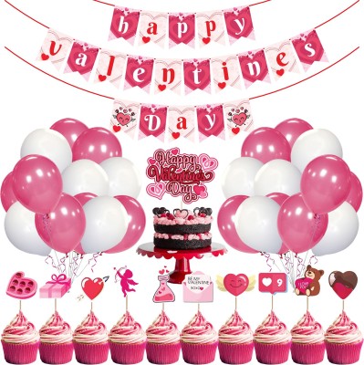 ZYOZI Happy Valentine’s Day Decoration Combo, Valentine’s Day Banner,Cake Topper, Cup Cake Topper and Balloon for Valentine’s Day Party Decorations, Wedding Anniversary Party Decorations, Photo Prop (Set of 37)(Set of 37)
