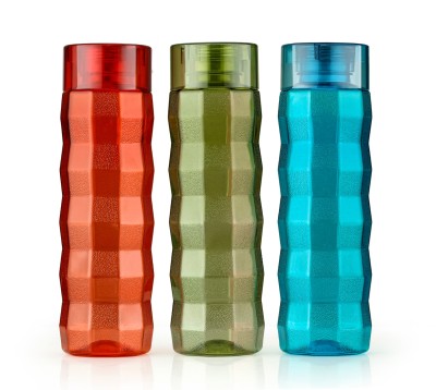 Analog Kitchenware Square Shape Water Bottle School / Office / College / Fridge Bottle Set Of - 3 Pic 1000 ml Bottle(Pack of 3, Multicolor, PET)
