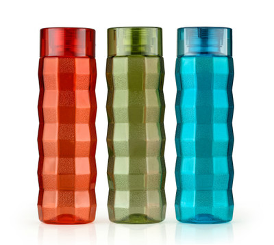 Analog Kitchenware Square Shape Water Bottle School / Office / College / Fridge Bottle Set Of - 3 Pic 1000 ml Bottle(Pack of 3, Multicolor, PET)