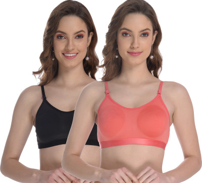 FIMS Women T-Shirt Non Padded Bra(Black, Orange)