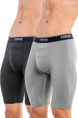 Tryb Men Men Sport Performance Active Long Leg Compression Shorts Trunk - 2 pack Brief