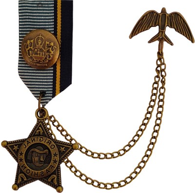 Sullery Nautical Captain Star Wing Golden Label Pin With Hanging Double Chain Brooch Brooch(Gold)