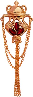 Sullery Luxury Fashion Punk King Crown Style Golden Double Chain Label Pin With Hanging Double Chain Jewelry Brooch Brooch(Gold, Maroon)