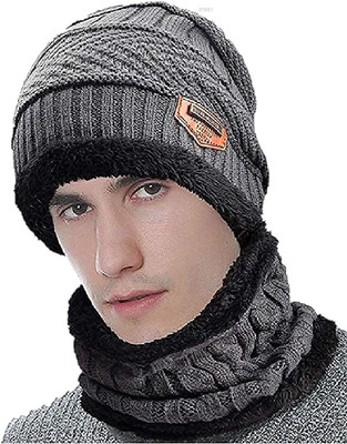 JEMEI Solid, Striped Beanie Cap(Pack of 2)