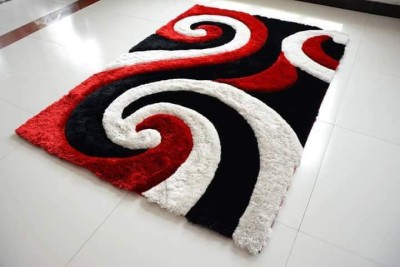 RM Handloom Red, Black, White Polyester Carpet(5 ft,  X 3 ft, Rectangle)