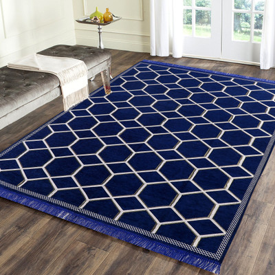 Linen Basics Dark Blue Chenille Runner(5 ft,  X 7 ft, Rectangle)