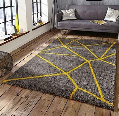 RM Handloom Yellow, Brown Polyester Carpet(7 ft,  X 5 ft, Rectangle)