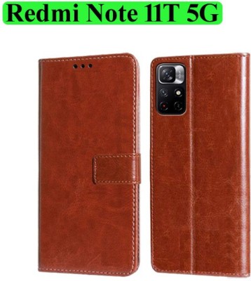 Wynhard Wallet Case Cover for Redmi Note 11T 5G, POCO M4 Pro 5G(Brown, Grip Case, Pack of: 1)