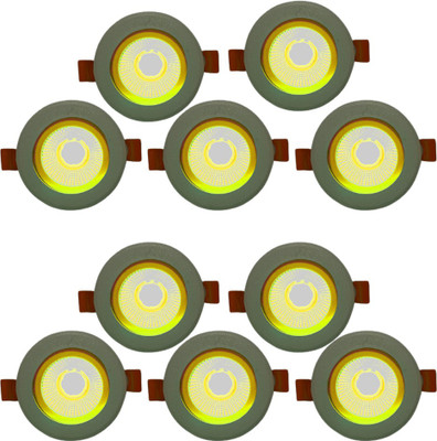 D'Mak COB Spot Light - 6 Watt - ROUND - Warm White (4000K), Pack of 10 Recessed Ceiling Light Ceiling Lamp(Yellow)