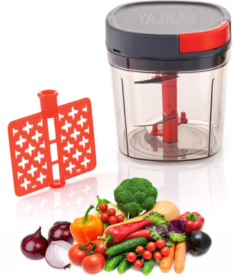YAJNAS Premium Vegetable & Fruit Chopper/Cutter with Anti Slip Silicon Base Ring, Air Tight Lid, for Chopping, Mincing and Whisking with 1 Plastic Whisker & 4 SS Blades (Size- 1000 ML) Vegetable Chopper(1 Unit Of YAJNAS 1000 ml Chopper)