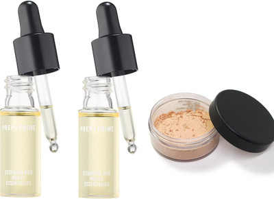MYEONG Best Essential Oil Prep Prime vitamin A,D & E enriched Face Serum with natural matte finish make up compact loose powder(3 Items in the set)