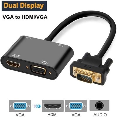 microware  TV-out Cable VGA to HDMI VGA Adapter, VGA To HDMI With Audio Micro Power Adapter Converter VGA Male To VGA Feamle Cable Adapter For HDTV Projector VGA Splitter (1 in 2 Out) for Computer, Desktop, Laptop, PC, Monitor, Projector (VGA-to-VGA / HDMI)(Black, For Projector)