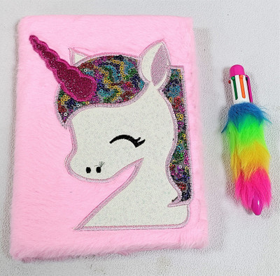Paper Bear Unicorn Diary A5 Diary No 200 Pages(Light Pink)