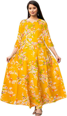 SILVER ORGANISATION Women Gown Yellow Maxi/Full Length Dress