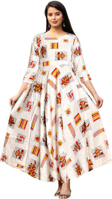 MUDRIKA Women Fit and Flare Beige Maxi/Full Length Dress