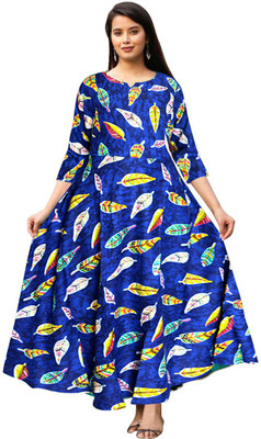 MUDRIKA Women Fit and Flare Blue Maxi/Full Length Dress