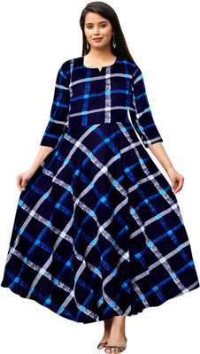 PVR Flared/A-line Gown(Dark Blue, White)
