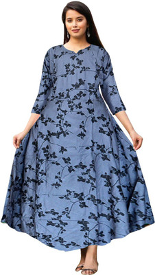zalya Women Maxi Grey Ankle Length Dress