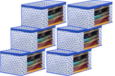 KUBER INDUSTRIES Designer Dot Printed Foldable, Lightweight Non-Woven Saree Cover/Organizer With Tranasparent Window- Pack of 6 (Blue)-46KM0497 46KM0497(Blue)