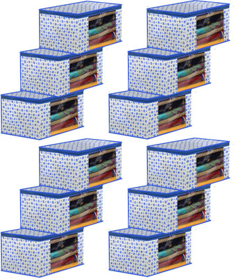 KUBER INDUSTRIES Designer Dot Printed Foldable, Lightweight Non-Woven Saree Cover/Organizer With Tranasparent Window- Pack of 12 (Blue)-46KM0503 46KM0503(Blue)