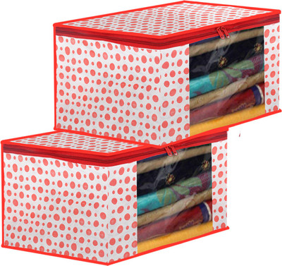 KUBER INDUSTRIES Designer Dot Printed Foldable, Lightweight Non-Woven Saree Cover/Organizer With Tranasparent Window- Pack of 2 (Pink)-46KM0477 46KM0477(Pink)