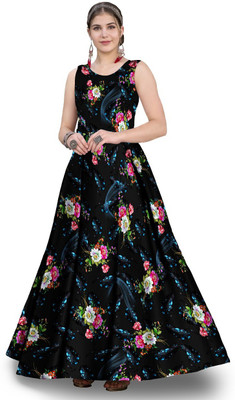 Rudra Fashion Mart Anarkali Gown(Black)