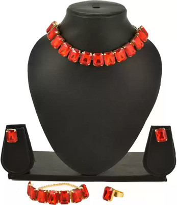 shivay Alloy Gold-plated Red, Gold Jewellery Set(Pack of 1)