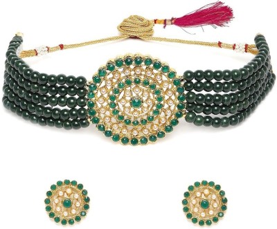 VAPPS Brass Gold-plated Green Jewellery Set(Pack of 1)