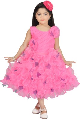 ZONAFASHION Girls Below Knee Party Dress(Pink, Sleeveless)
