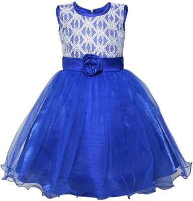 Saba Garments Indi Girls Maxi/Full Length Party Dress(Blue, Sleeveless)