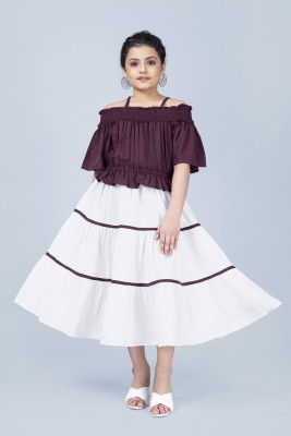 Mirrow Trade Girls Calf Length Casual Dress(Multicolor, Half Sleeve)