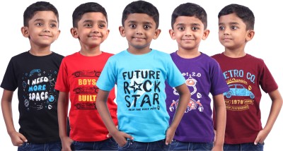 Soft Apparels Boys & Girls Typography Pure Cotton T Shirt(Multicolor, Pack of 5)