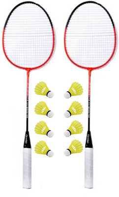 CLOVERBYTE Booster Badminton Set Of 2 Piece Badminton Racquet with 8 Piece Nylon Shuttle Badminton Kit