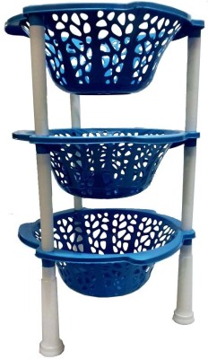 Skylii Fruits/Vegetables Kitchen Rack Plastic Multipurpose Basket Stand Rack for Office Use, Home, Fruits Onion, Potato, Vegetables and Sabaji Kitchen Rack Stand organizer - 3 TIER RACK (Blue) Fruits/Vegetables Kitchen Rack 3 layer round sun design (Plastic)