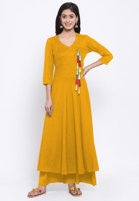 ZYXA Women Solid Anarkali Kurta(Yellow)