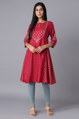 W Women Printed Flared Kurta(Red)