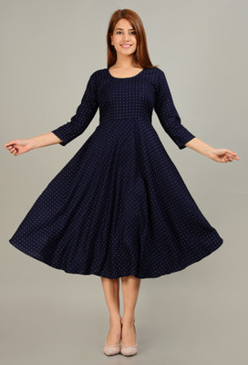 PYARE FASHION Women Polka Print A-line Kurta(Blue)