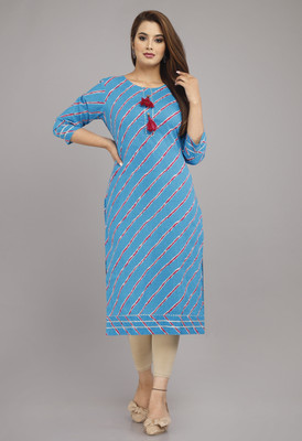 DC FASHION Women Striped Straight Kurta(Blue)