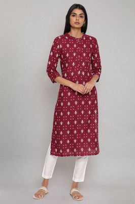W Women Printed Straight Kurta(Red)
