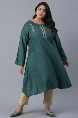 W Women Embroidered A-line Kurta(Green)
