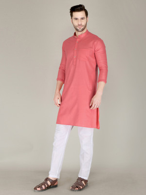 FUBAR Men Solid Straight Kurta(Pink)