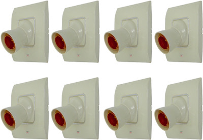 Prop It Up DECORATIVE SQUARE IVORY Fancy Bulb holder WITH CROM RING for wall home Plastic Light Socket (B-22) PACK OF 8 (ANGLE HN/03) Plastic, Brass Light Socket(Pack of 8)