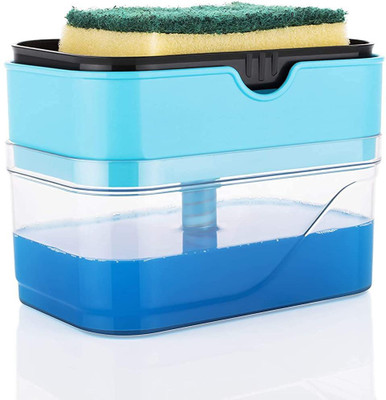 Xml soap pump with Sponge Holder for Dishwasher (SKY BLUE) 400 ml Liquid, Soap Dispenser(Blue)