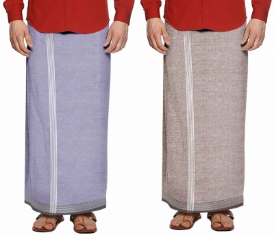 Gonaturs Self Design Purple, Grey Lungi